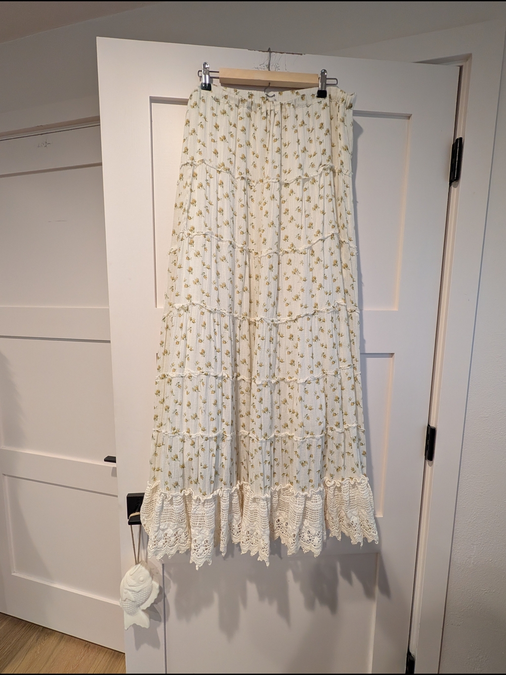 Denim & Supply Ralph Lauren Cream Maxi Skirt w/ Floral Print & Lace Detail